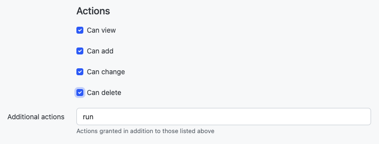 Adding the run action to a permission